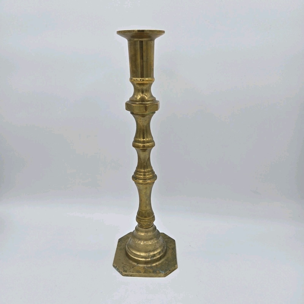 Vintage Solid Brass Taper Candleholder 10.5 Inches Tall Round Stem‎ Square Base
